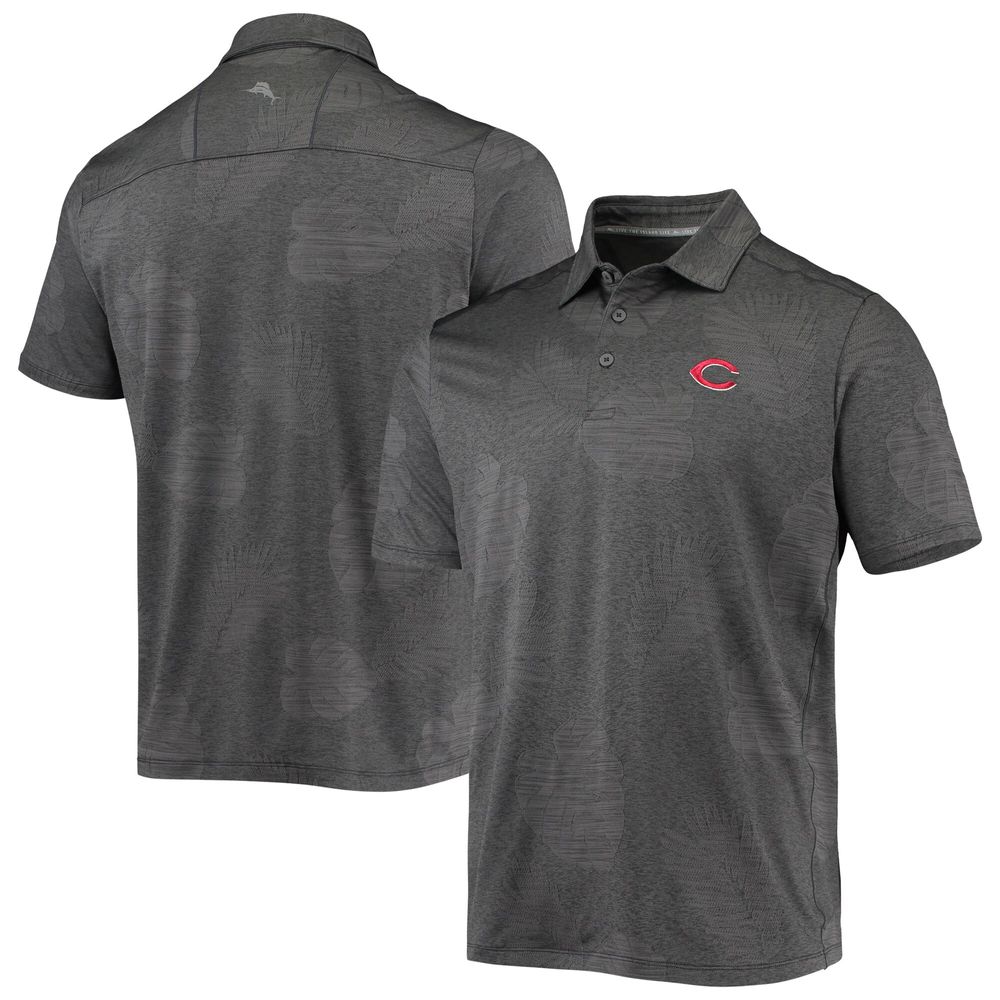 Men's Tommy Bahama Charcoal Cincinnati Reds Palm Coast Delray Fond IslandZone Allover Polo