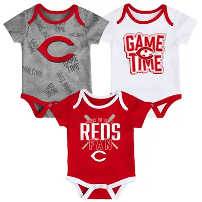 Cincinnati Reds Newborn & Infant Game Time Three-Piece Bodysuit Set - Red/White/Heathered Gray