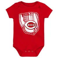 Newborn & Infant Heather Gray/Red/White Cincinnati Reds Minor League Player Three-Pack Bodysuit Set