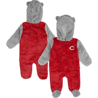 Newborn and Infant Red/Gray Cincinnati Reds Game Nap Teddy Fleece Bunting Full-Zip Sleeper
