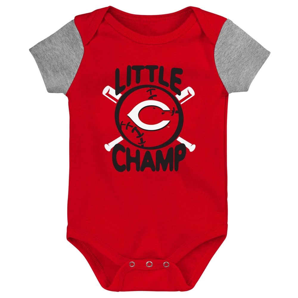 Newborn & Infant Red/Heather Gray Cincinnati Reds Little Champ Three-Pack Bodysuit Bib Booties Set