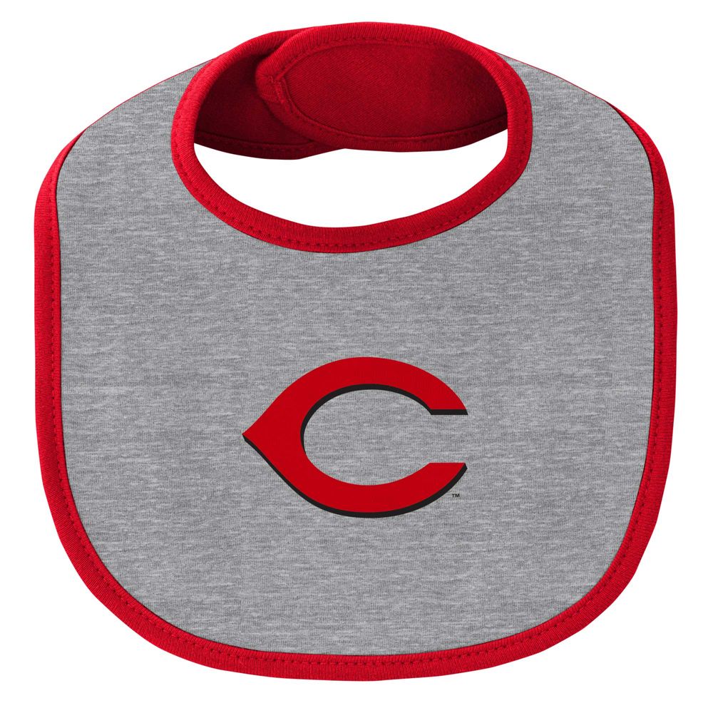 Newborn & Infant Red/Heather Gray Cincinnati Reds Little Champ Three-Pack Bodysuit Bib Booties Set