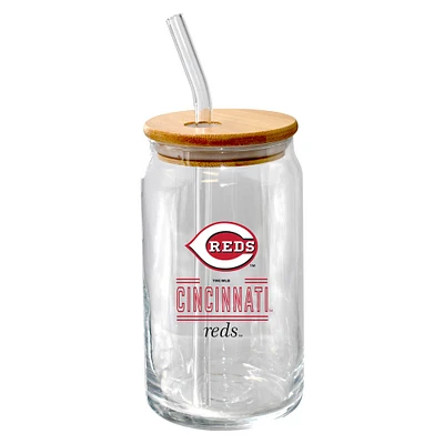 The Memory Company Cincinnati Reds 16oz. Verre à bière Classic Crew avec couvercle en bambou