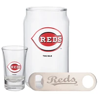 The Memory Company Cincinnati Reds Three-Pack Beer Glass, 2oz. Shot Glass & Bottle Opener Set