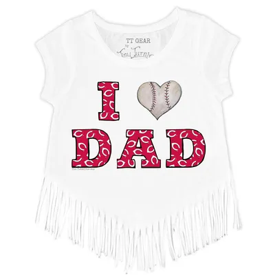 Cincinnati Reds Tiny Turnip Toddler I Love Dad Fringe T-Shirt - White
