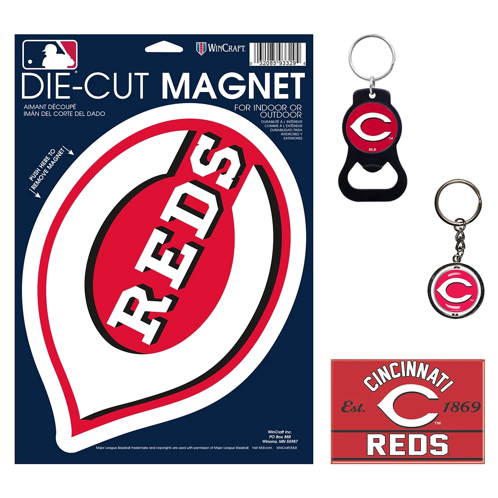 Lot de 4 porte-clés et aimants WinCraft Cincinnati Reds