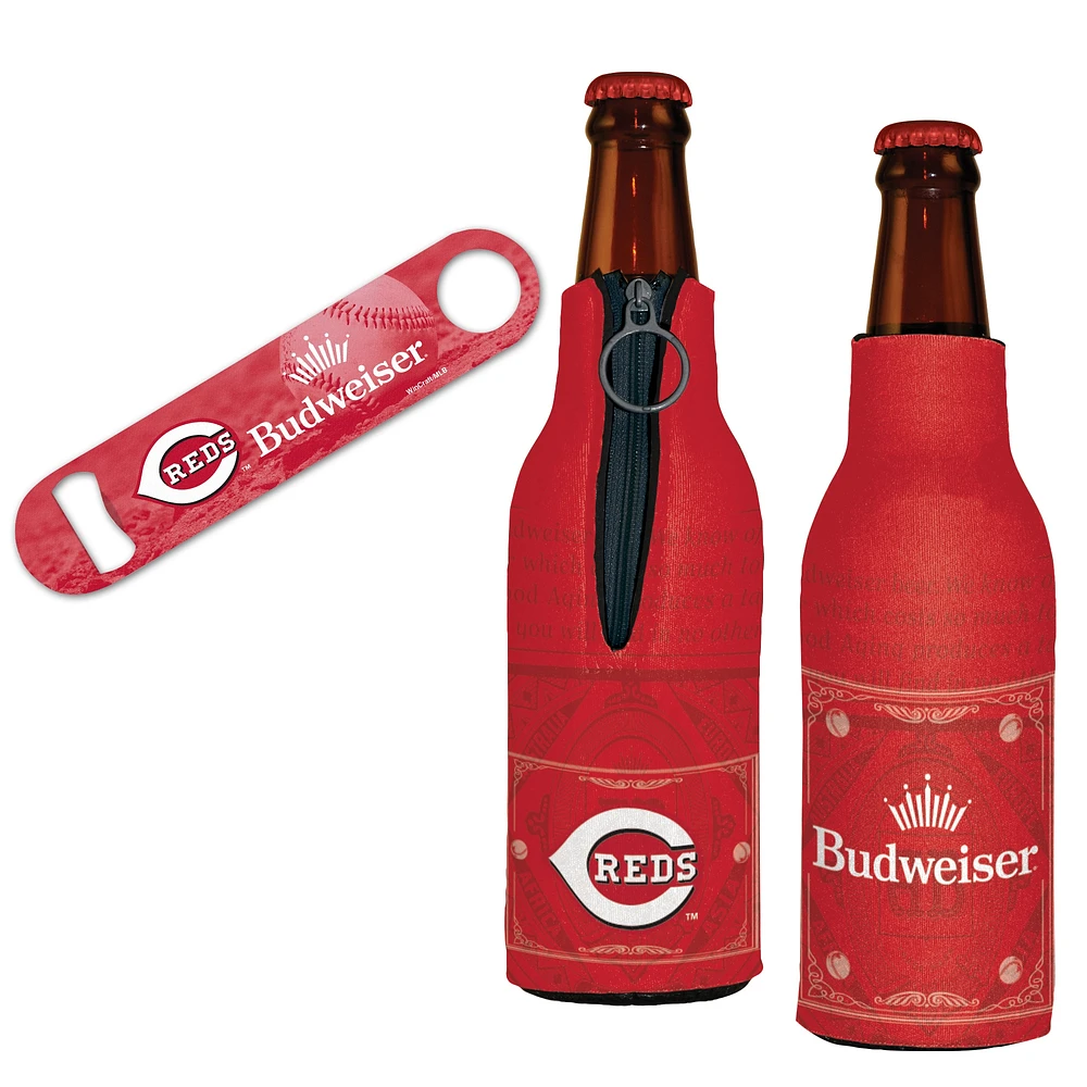 WinCraft Cincinnati Reds MLB x Budweiser Décapsuleur et 2 refroidisseurs de bouteilles