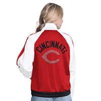 Women's G-III Sports by Carl Banks  White/Red Cincinnati Reds Rally Rhinestone Raglan Full-Zip Track Jacket