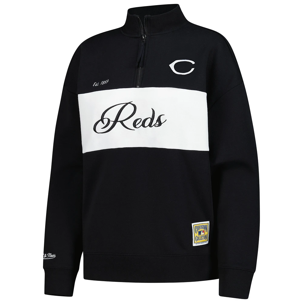 Women's Mitchell & Ness Black Cincinnati Reds Quarter-Zip Pullover Top