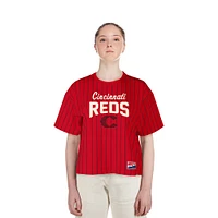 Women's New Era  Red Cincinnati Reds City Connect Multiplier Pinstripe Cropped T-Shirt