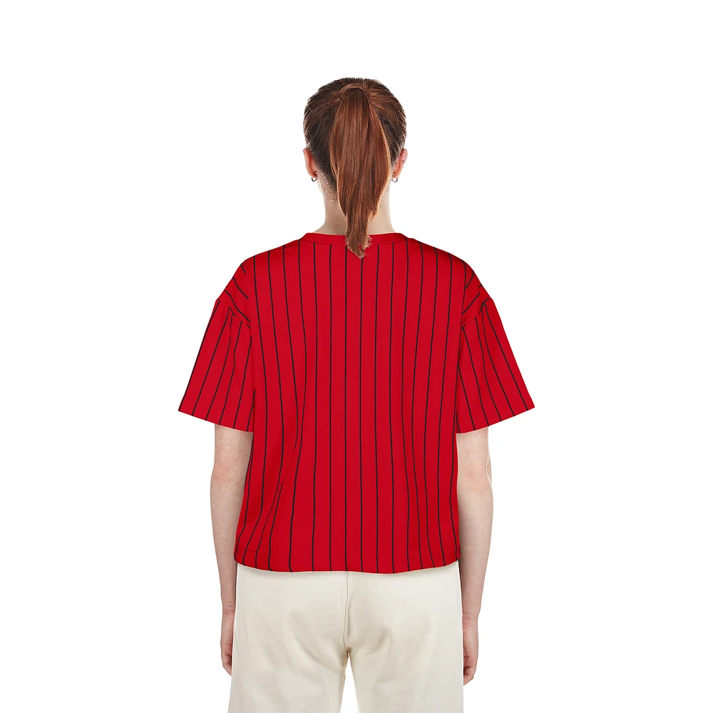 Women's New Era  Red Cincinnati Reds City Connect Multiplier Pinstripe Cropped T-Shirt
