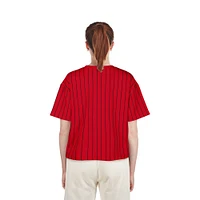 Women's New Era  Red Cincinnati Reds City Connect Multiplier Pinstripe Cropped T-Shirt