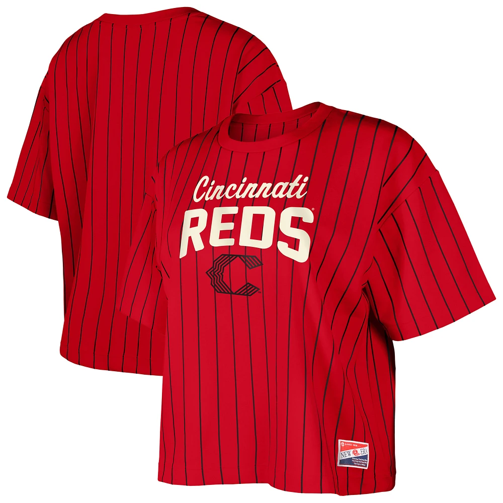 Women's New Era  Red Cincinnati Reds City Connect Multiplier Pinstripe Cropped T-Shirt