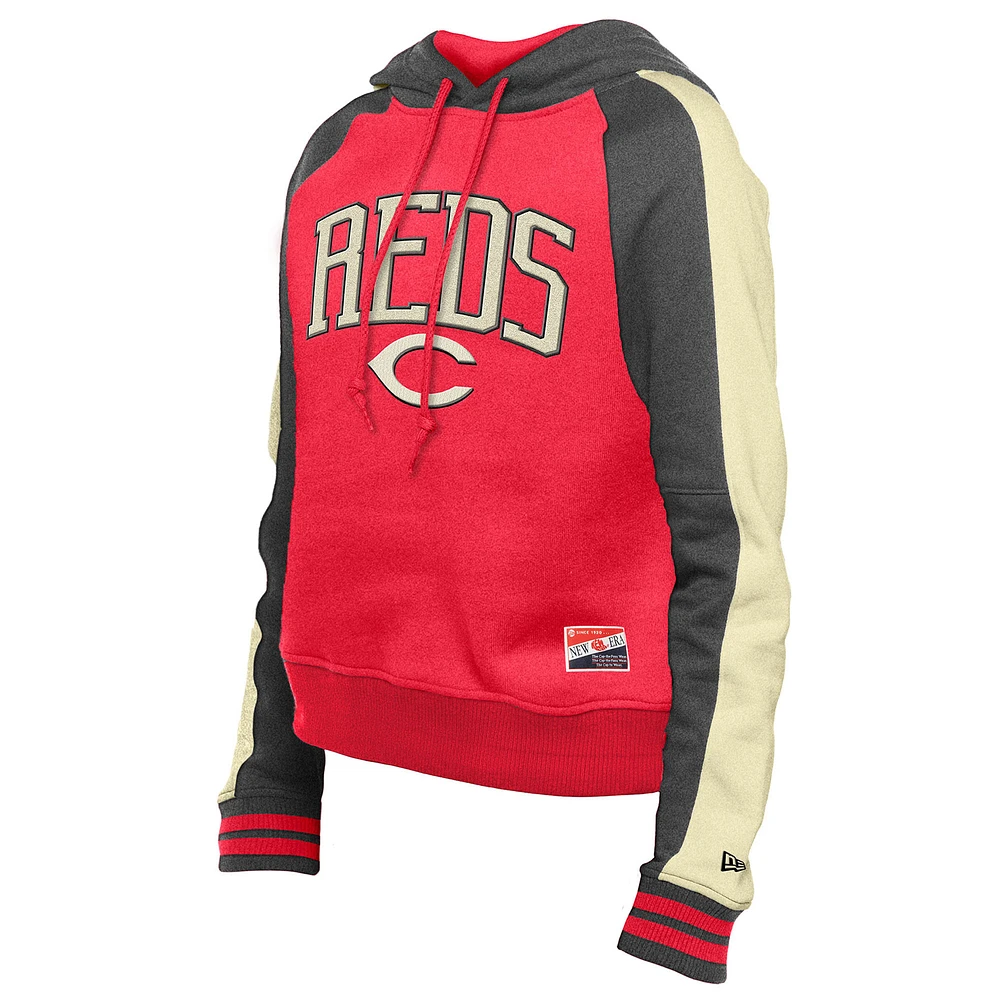 Women's New Era  Red Cincinnati Reds Cooperstown Collection Cropped Raglan Pullover Hoodie
