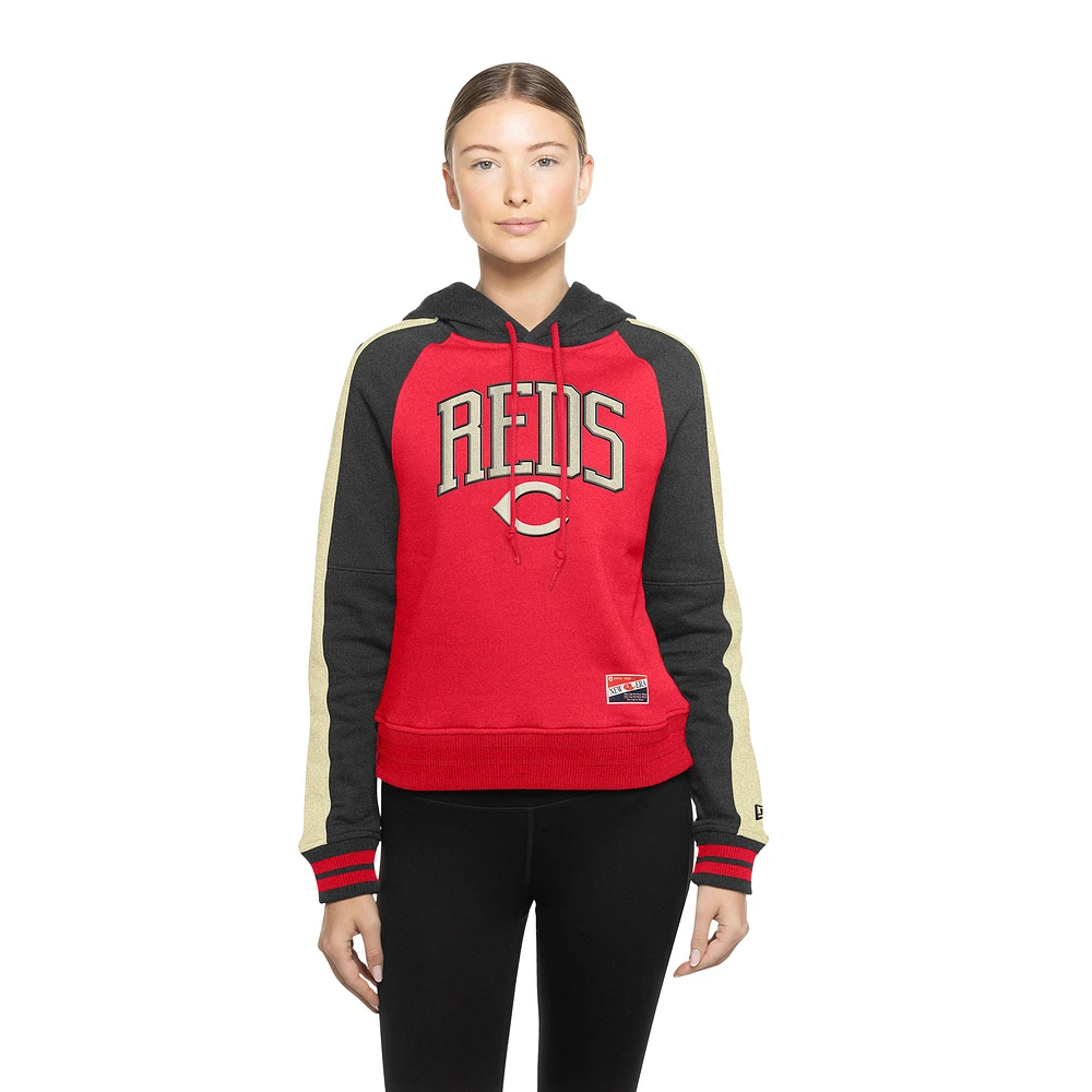 Women's New Era  Red Cincinnati Reds Cooperstown Collection Cropped Raglan Pullover Hoodie