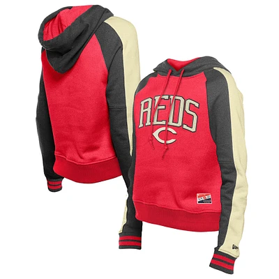 Women's New Era  Red Cincinnati Reds Cooperstown Collection Cropped Raglan Pullover Hoodie