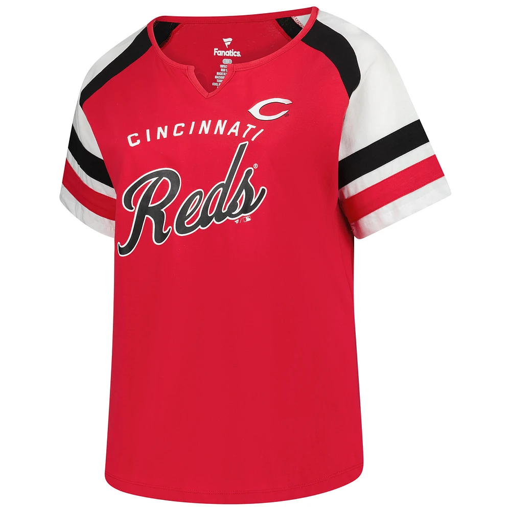 Women's Profile Elly De La Cruz Red Cincinnati Reds Plus Name & Number Raglan T-Shirt