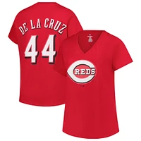Women's Profile Elly De La Cruz Red Cincinnati Reds Plus Name & Number V-Neck T-Shirt