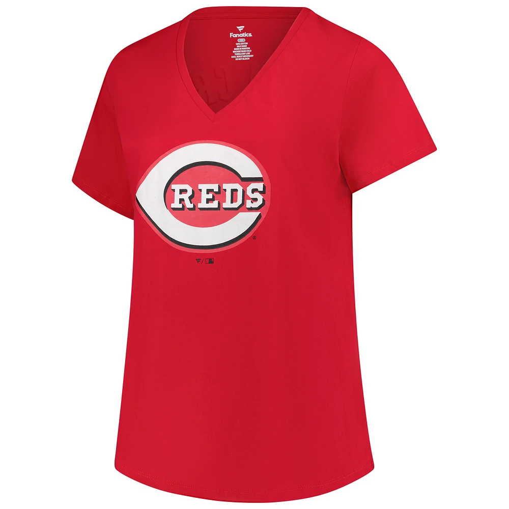 Women's Profile Elly De La Cruz Red Cincinnati Reds Plus Name & Number V-Neck T-Shirt
