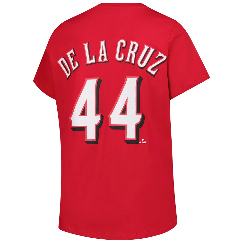 Women's Profile Elly De La Cruz Red Cincinnati Reds Plus Name & Number V-Neck T-Shirt