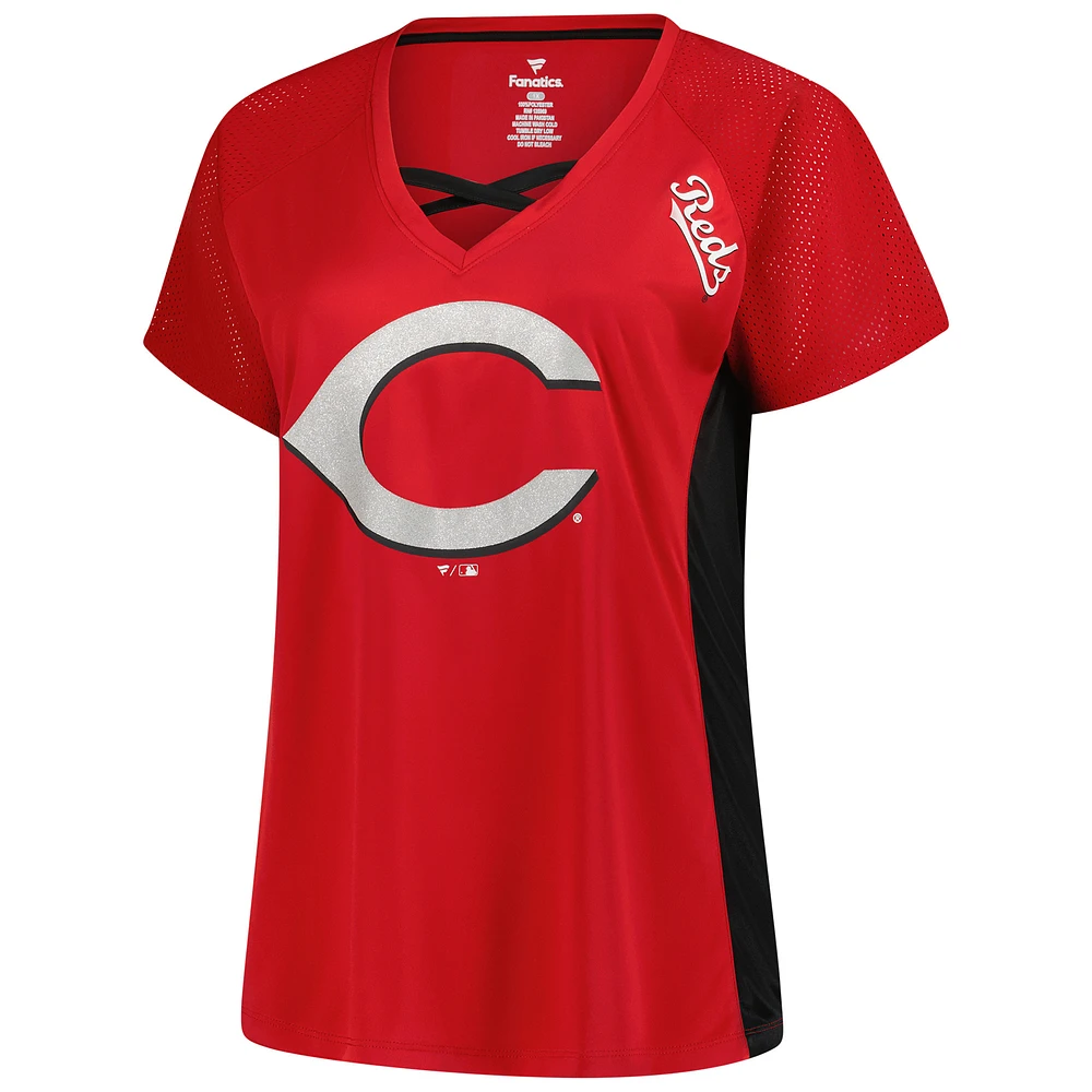 Women's Profile  Red Cincinnati Reds Glitter Raglan V-Neck T-Shirt