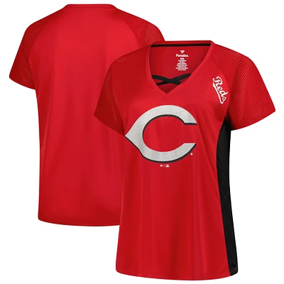 Women's Profile  Red Cincinnati Reds Glitter Raglan V-Neck T-Shirt