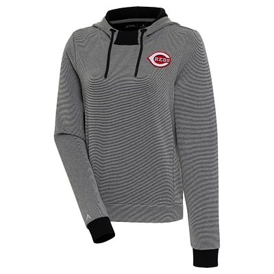 Women's Antigua  Black/White Cincinnati Reds Axe Bunker Tri-Blend Pullover Hoodie