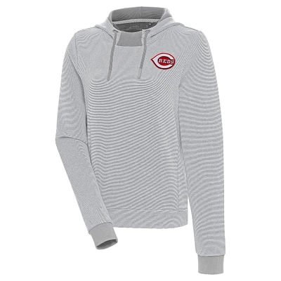 Women's Antigua  Gray/White Cincinnati Reds Axe Bunker Tri-Blend Pullover Hoodie