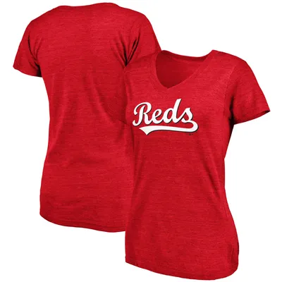 Lids Cincinnati Reds Fanatics Branded Women's Official Wordmark 3/4 Sleeve  V-Neck Tri-Blend T-Shirt - Heathered Red/White