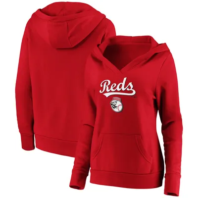 Cincinnati Reds Fanatics Branded Women's Core Team Lockup V-Neck Pullover Hoodie - Red