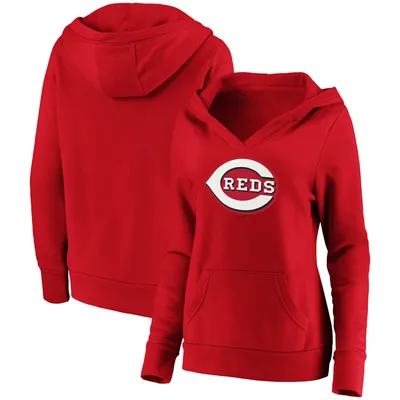 Cincinnati Reds Fanatics Branded Women's Official Logo Crossover V-Neck Pullover Hoodie - Red