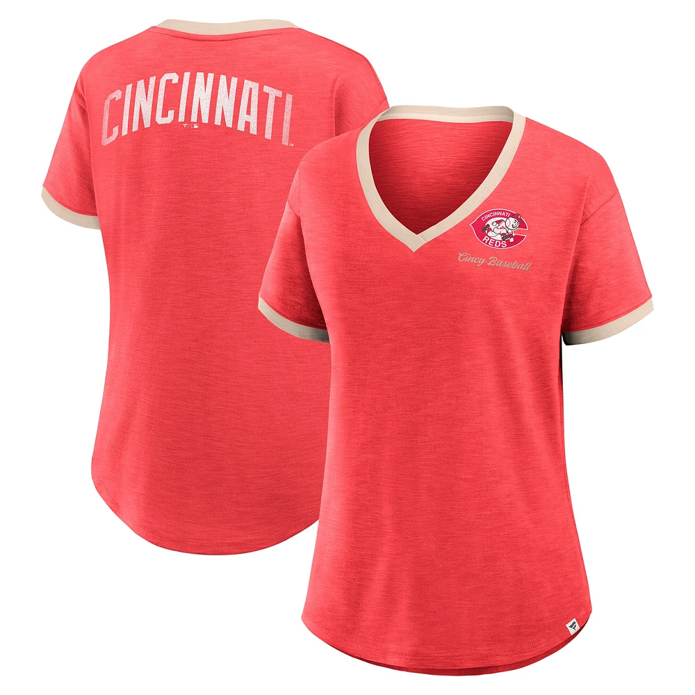 Women's Fanatics Red Cincinnati Reds Binge Worthy Stadium Slub V-Neck T-Shirt