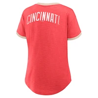 Women's Fanatics Red Cincinnati Reds Binge Worthy Stadium Slub V-Neck T-Shirt