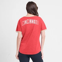 Women's Fanatics Red Cincinnati Reds Binge Worthy Stadium Slub V-Neck T-Shirt