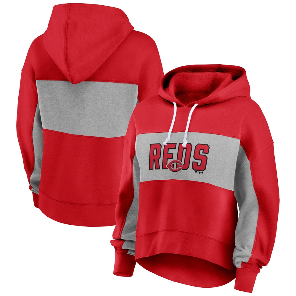 Women's Fanatics Red Cincinnati Reds Filled Stat Sheet Pullover Hoodie