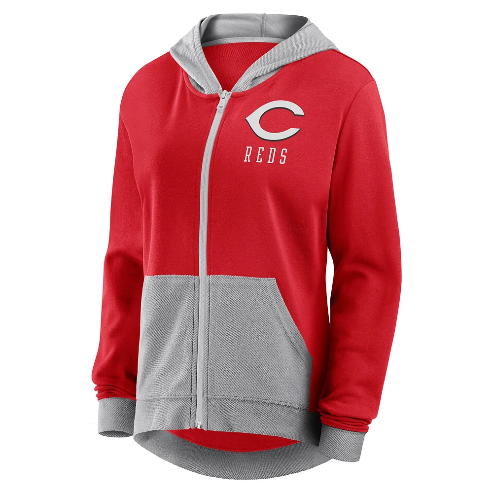 Women's Fanatics  Red Cincinnati Reds Hit It French Terry Full-Zip Hoodie