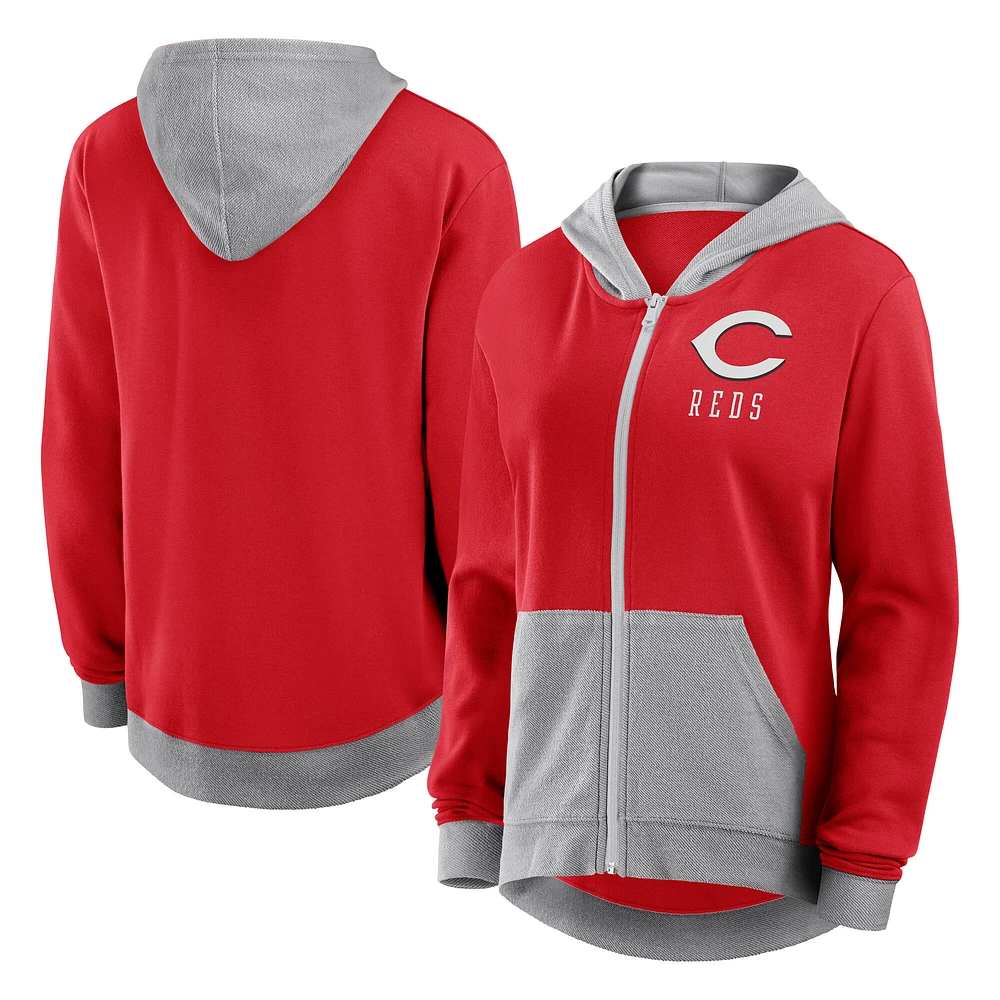 Sweat à capuche zippé en French Terry Hit It des Reds de Cincinnati Fanatics pour femmes