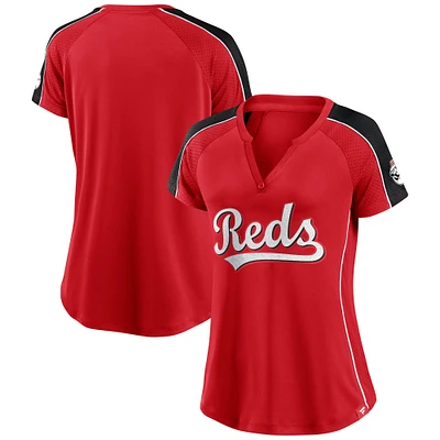 T-shirt à col cranté raglan Fanatics pour femmes, rouge, Cincinnati Reds, League Diva