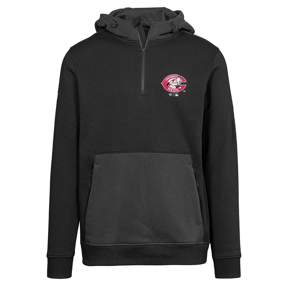Women's Levelwear Black Cincinnati Reds Cooperstown Collection Chicane Core Logo Quarter-Zip Pullover Hoodie