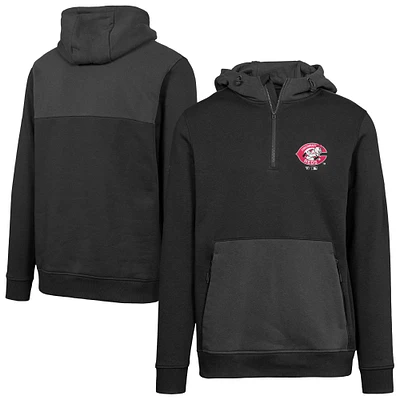 Women's Levelwear Black Cincinnati Reds Cooperstown Collection Chicane Core Logo Quarter-Zip Pullover Hoodie