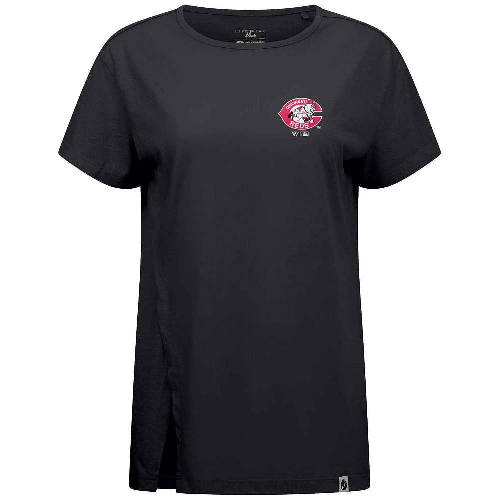Women's Levelwear Black Cincinnati Reds Cooperstown Collection Influx Core Logo T-Shirt