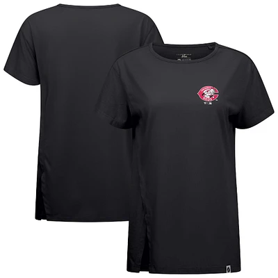 Women's Levelwear Black Cincinnati Reds Cooperstown Collection Influx Core Logo T-Shirt