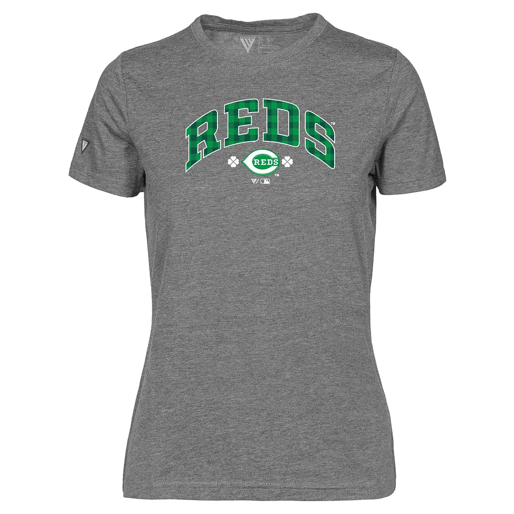 Women's Levelwear Gray Cincinnati Reds St. Patrick's Day Maddox Plaid T-Shirt