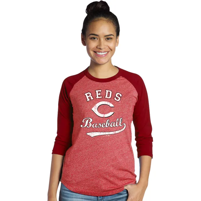 Women's Cleveland Indians Majestic Threads Navy Team Baseball Three-Quarter  Raglan Sleeve Tri-Blend T-Shirt