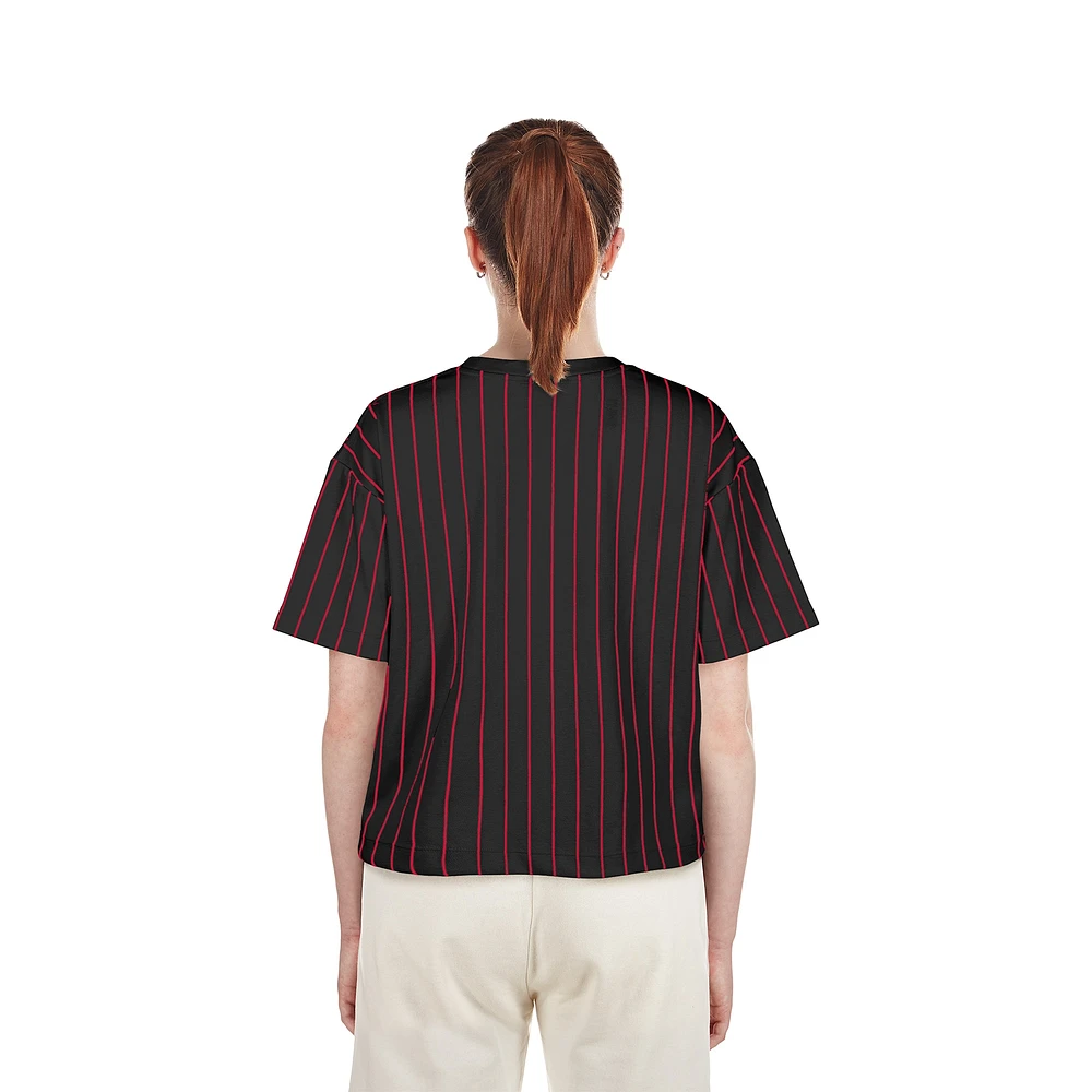 Women's New Era Black Cincinnati Reds Cooperstown Collection Multiplier Pinstripe Cropped T-Shirt