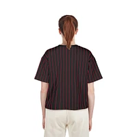 Women's New Era Black Cincinnati Reds Cooperstown Collection Multiplier Pinstripe Cropped T-Shirt