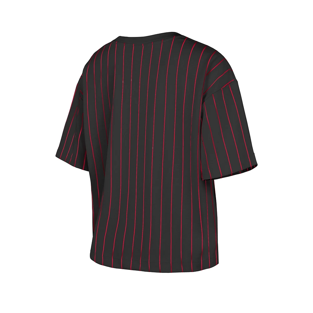Women's New Era Black Cincinnati Reds Cooperstown Collection Multiplier Pinstripe Cropped T-Shirt