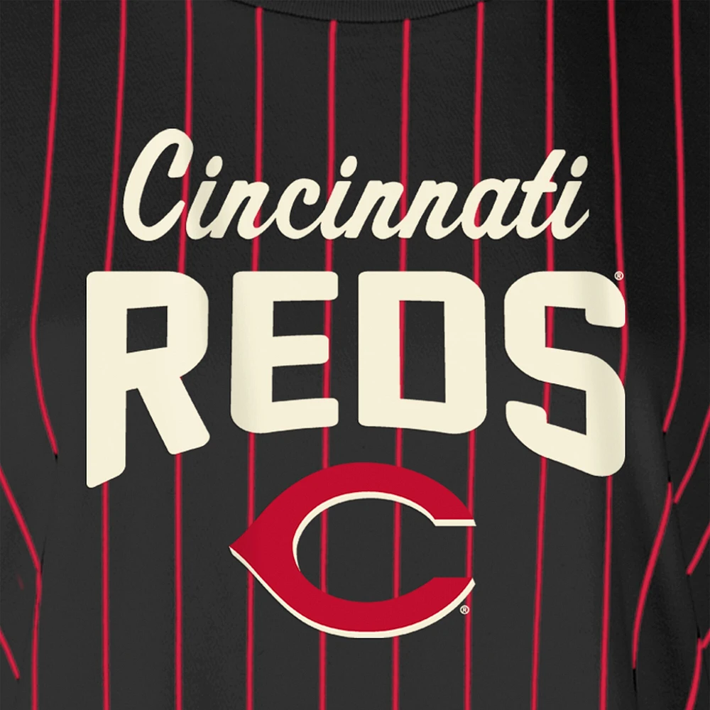 Women's New Era Black Cincinnati Reds Cooperstown Collection Multiplier Pinstripe Cropped T-Shirt