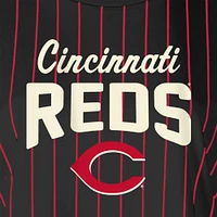 Women's New Era Black Cincinnati Reds Cooperstown Collection Multiplier Pinstripe Cropped T-Shirt