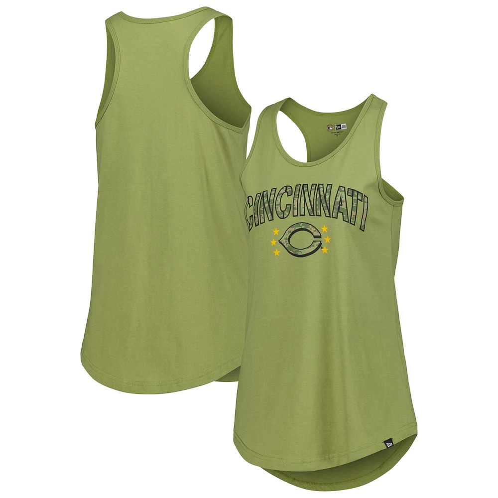 Women's New Era Olive Cincinnati Reds Armed Forces Day Tank Top